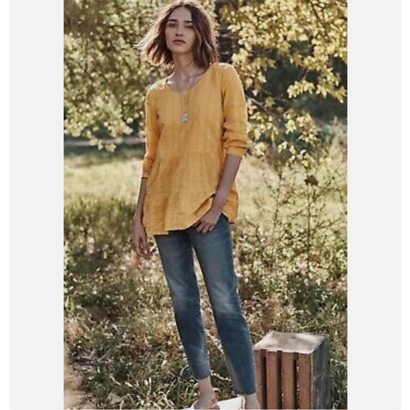 J. Jill Peplum Tiered Babydoll Woven Textured Mustard Yellow Blouse Size S - Picture 10 of 10